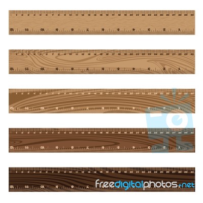 Wooden Ruler Texture On White Background. Wooden Texture Stock Image