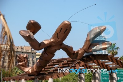 Wooden Sculpture Of A Lobster In Barcelona Stock Photo