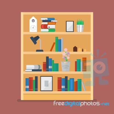 Wooden Shelves With Books And Object Decoration Stock Image