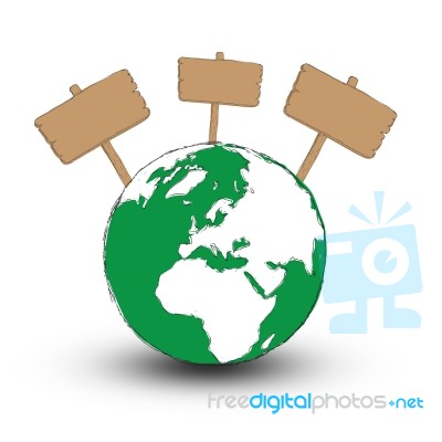 Wooden Signs With Globe   Stock Image