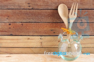 Wooden Spoon And Fork Stock Photo