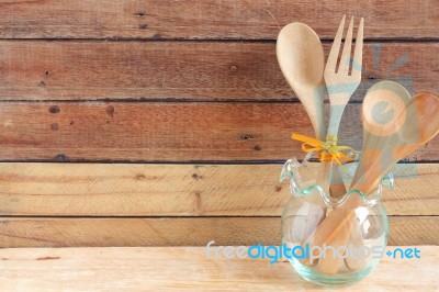 Wooden Spoon And Fork Stock Photo