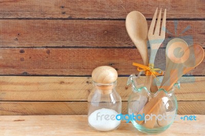 Wooden Spoon And Fork Stock Photo