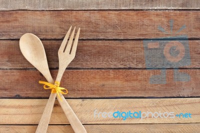 Wooden Spoon And Fork Stock Photo