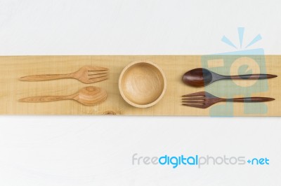 Wooden Spoon And Wooden Bowl Stock Photo