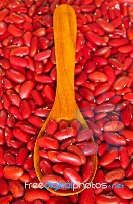 Wooden Spoon On Red Beans Stock Photo