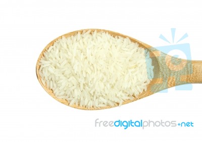 Wooden Spoon With Rice Stock Photo