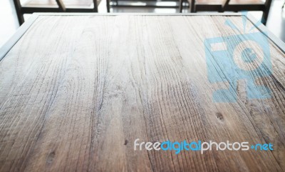 Wooden Table Top In Industrial Style Stock Photo