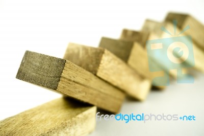 Wooden Tower Game. Close Up  Black Wooden And White Wooden Blocks On White Background Stock Photo