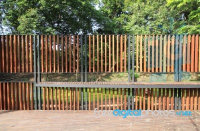 Wooden Walkway In The Park Stock Photo