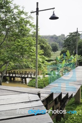 Wooden Walkway To Tropical Garden Stock Photo