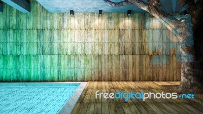 Wooden Wall And Pool Stock Image