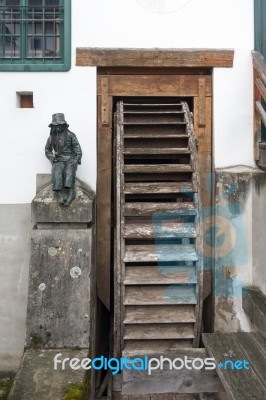 Wooden Waterwheel In Krumlov Stock Photo