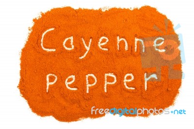 Word Cayenne Pepper Written In Powder Stock Photo