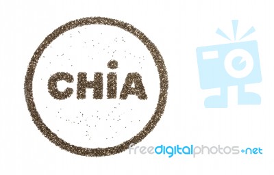 Word Chia And Circle Filled With  Chia Seeds Stock Photo