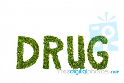 Word Drug Letters Made Of Green Hemp Leaves Stock Photo