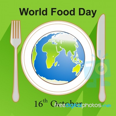 Word Food Day Eart Icon On Dish- Illustration Stock Image