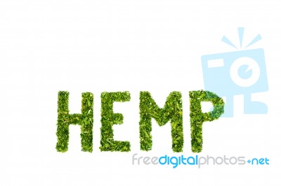 Word Hemp Made Of Cut Green Hemp Leaves Stock Photo