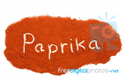 Word Paprika Written In Herbal Powder Stock Photo