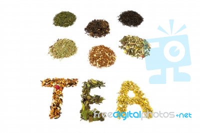 Word Tea With Various Flavors Stock Photo