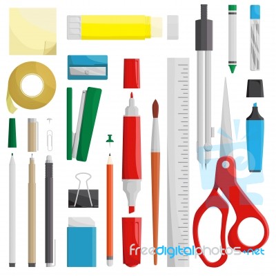 Work Draw Sketch Stationary Set Illustration Stock Image