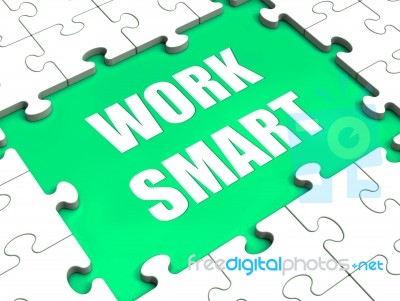 Work Smart Puzzle Shows Intelligent Clever Worker Stock Image