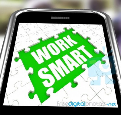 Work Smart Smartphone Means Employee Productivity And Efficiency… Stock Image