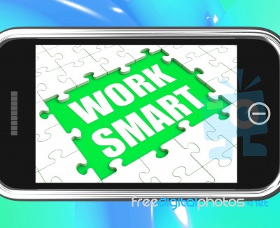 Work Smart Tablet Shows Worker Enhancing Productivity Stock Image