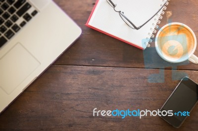 Work Table Of Hipster Freelance Stock Photo