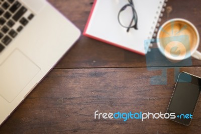 Work Table Of Hipster Freelance Stock Photo