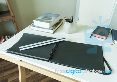 Work Table With Tools Stock Photo