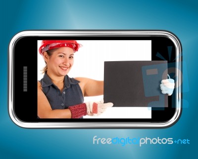 Worker Holding Blank Board Stock Photo