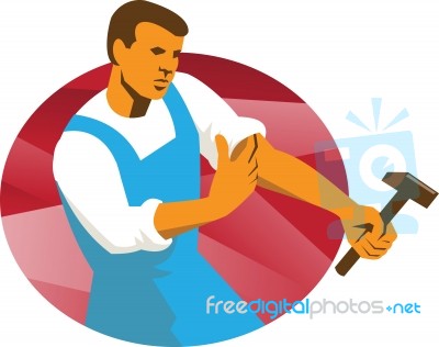 Worker With Hammer Rolling Up Sleeve Retro Stock Image