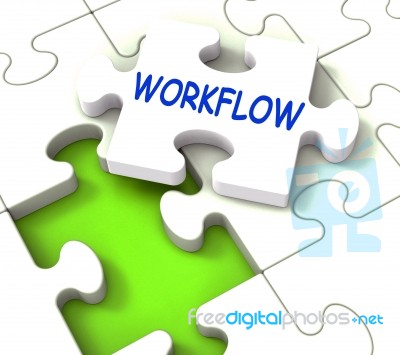 Workflow Puzzle Shows Structure Process Flow Or Procedure Stock Image