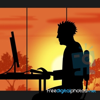 Working Late Shows Worker Workplace And Corporate Stock Image