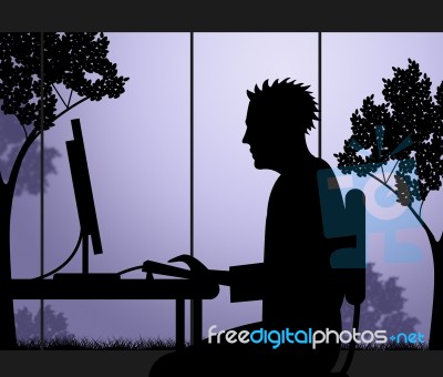 Working Late Shows Workplace Office And Night Stock Image