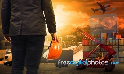 Working Man In Container Dock And Land ,air Transport ,import Ex… Stock Photo