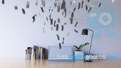 Working Online On Laptop Computer Making Earning Money Stock Photo