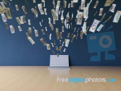 Working Online On Laptop Making Earning Money Stock Photo