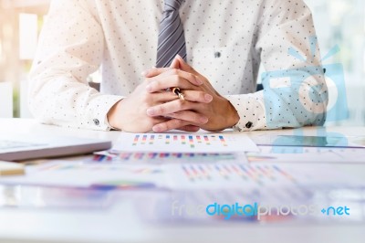 Working Process Startup. Businessman Working At The Wood Table W… Stock Photo