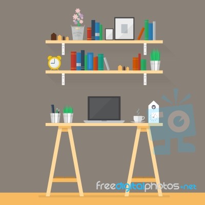 Working Space In Flat Style Stock Image