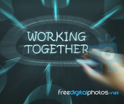 Working Together Diagram Means Teams And Cooperating Stock Image