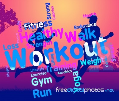 Workout Words Shows Get Fit And Exercising Stock Image