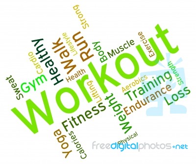 Workout Words Shows Physical Activity And Athletic Stock Image