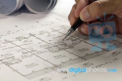 Workplace Of Architect - Architect Rolls And Plans.architectural… Stock Photo