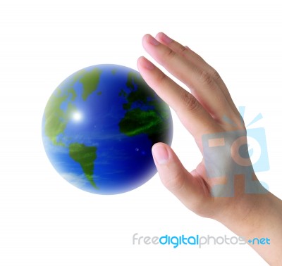 World And Woman Hand Stock Photo