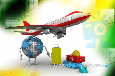 World Globe, An Airplane With A High Key Pile Of Luggage Stock Image