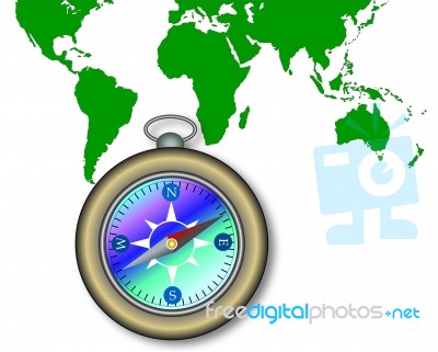 World Map And Compass Stock Image