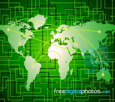 World Map Indicates Lan Network And Communication Stock Image