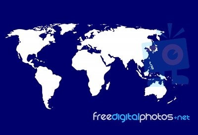 World Map On Deep Blue  Background Stock Image